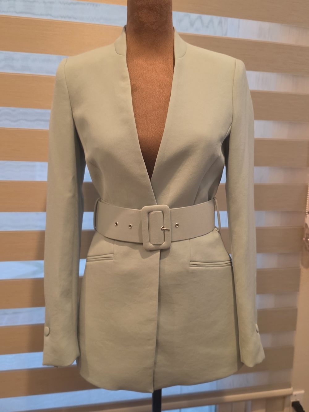 Zara Sage Green Tailored Belted Blazer Jacket